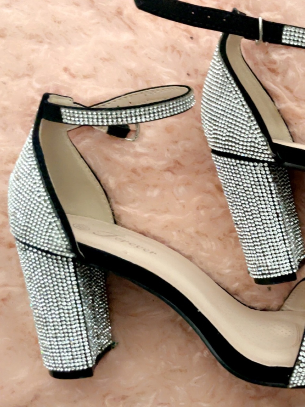 Rhinestone Block Heel Sandals